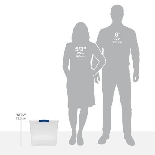 Image of Storage Bins 66 Qt Clear Latching Lid Stackable 6 Pack for Closet. | Clear Construction with Color Latches - Easy to see contents without opening. Color latches keep lids securely attached.
