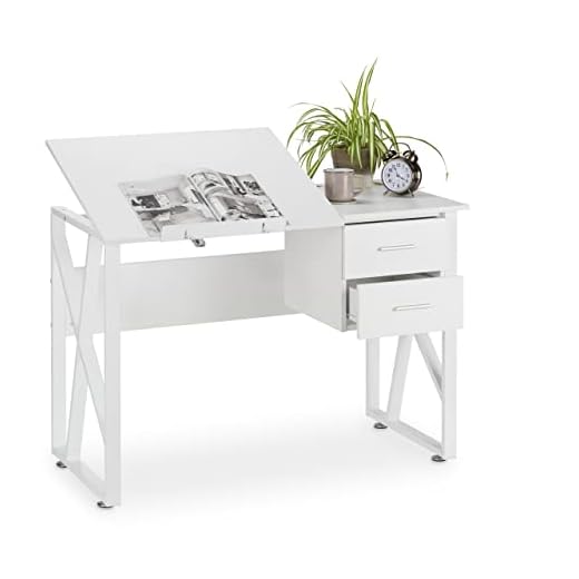 Relaxdays reclinable, Mesa Ajustable, Escritorio de Dibujo, 75x110x55 cm, Blanco, Aglomerado, Hierro, 75 x 110 x 55 cm