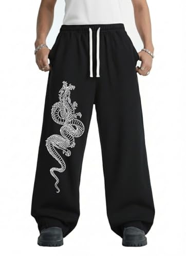 Image of Men's Baggy Track Pants, Baggy Streetwear, Cotton Track Pants, Elastic Waist & Relaxed Fit Bottoms.