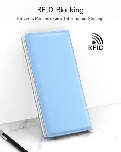 Image of Nipichsha Womens Wallet, RFID Slim Wallets for Women, Thin Ladies Credit Card Holder Purse, Cute Leather Bifold Clutch Billfold with 11 Card Slots & ID Window, Blue