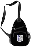 HANDAFA Unisex Attack On Titan Sling Backpack Anime Single Shoulder Bag Logo Print Manga Daypack(Black)