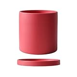 陶器鉢 北ヨーロッパスタイルのセラミックプランター 大小型号 トレー付き 穴付き 保水機能 おしゃれ鉢 プランター 鉢植え 装飾的な庭 サボテン鉢 多肉植物 部屋 飾り 観葉植物 セメント 鉢 (13*13cm,赤)