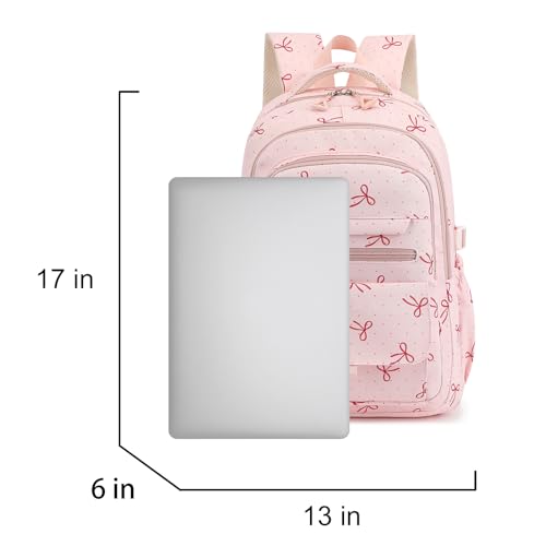 Image of Kids High Middle School Backpack for Girls Travel Kawaii Laptop Coquette Bow Bookbag,Pink Bow