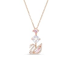 Swan Pendant Necklace - Pink/Clear Crystals
