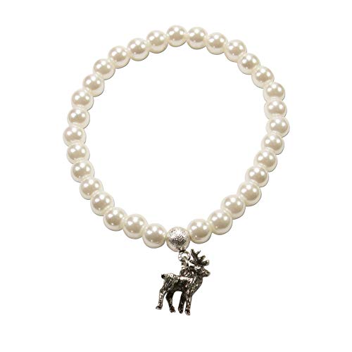 Preisvergleich Produktbild Alpenflüstern Perlen-Trachten-Armband Hirsch klein - Damen-Trachtenschmuck, elastische Trachten-Armkette, Perlenarmband Creme-weiß DAB065