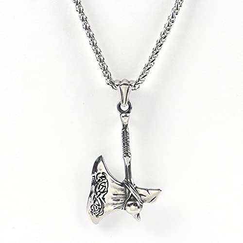 SBRTL Viking Ax Spearhead Necklace, Nordic Thor's Hammer MjÃ¶lnir Odin Wolf Head Raven Rune Shield Stainless Steel Pendant Jewelry Men's Vintage Runic Amulet,Single Axe