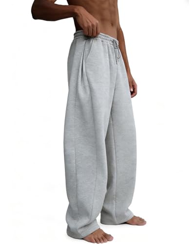 Image of Men's Baggy Sweatpants Wide Leg Fleece Lounge Joggers with Deep Pockets | Soft 65% poly 35% cotton stretch blend, outer drawstring, open bottom, relaxed fit for gym, travel, errands and daily wear