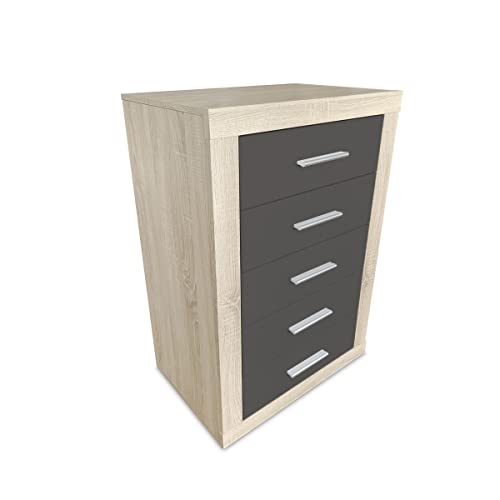 Homey Cómoda, Sinfonier, Modelo Omabella, Práctica y Funcional, Madera, Cambria-Grafito, 60 cm (Ancho) x 107 cm (Alto) x 39.5 cm (Fondo)
