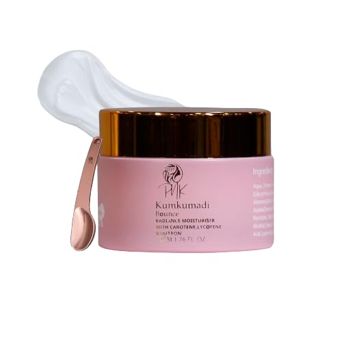 PNK Kumkumadi Bounce Radiance Moisturiser I 50gm I Kumkumadi radience Complex brightens skin & reduces pigmentation with saffron I Niacinamide pores Minimizer refines pores & prevent acne I Mulethi Skin Soother calm & evens skin tones I Carotene Youth Booster reduce fine lines & improves elasticity.