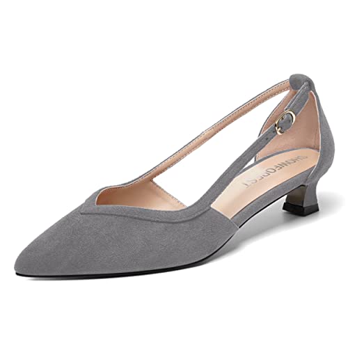 SHOWFOREST Womens Solid Pointed Toe Slip On Wedding Suede Dress Kitten Low Heel Pumps Shoes 1.5 Inch