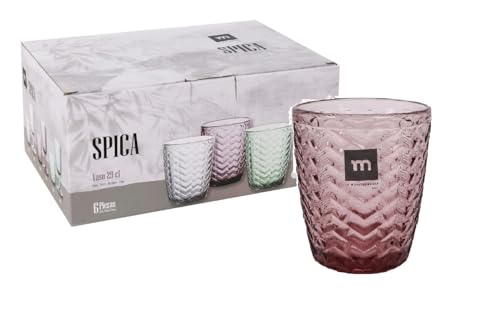 Genérico Juego de 6 Vasos de Cristal - La Mediterranea Spica | Agua - Zumo - Bebidas - Whiskey | Set completo de 6 vasos de Cristal 290 ml (Mora)