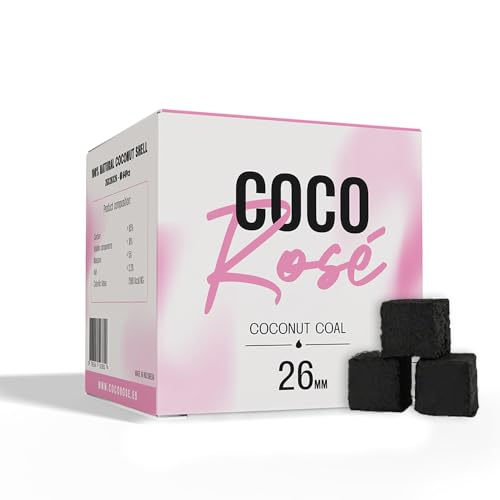 COCOROSE - Carbón Natural de Coco Premium para Cachimba y Barbacoas, 1KG - Cubos de Carbón de Coco Shisha y Barbacoas (26mm)