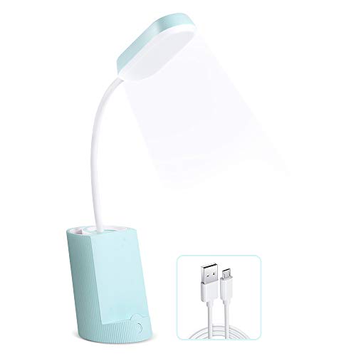 VADIV Lámpara de Escritorio LED con Portalápices y Soporte de Móvil Lámpara de Mesa USB de Carga Brillo de 3 Niveles Control Táctil Plegable Protección para Los Ojos - Azul