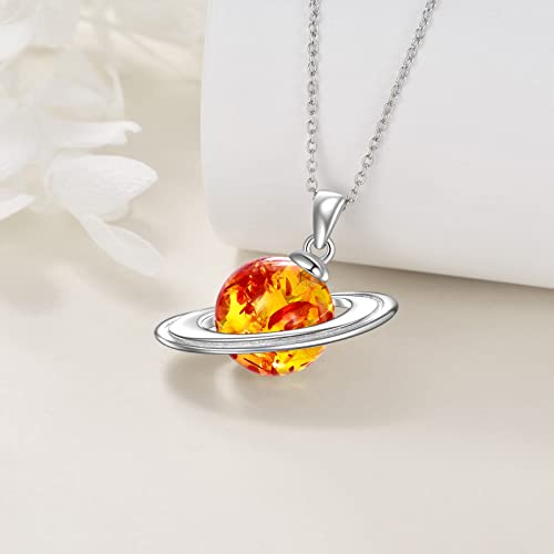 LONAGO Amber Saturn Necklace Cosmic Saturn Planet Pendant Necklace Gift for Women2