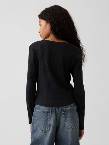 Image of Gap Girls' Long Sleeve Ribbed Henley Top Shirt
