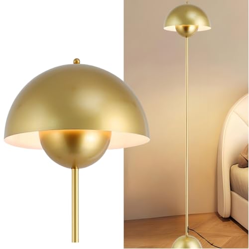 Image of Mid-Century Modern Metal Bud Floor Lamp for Home and Office, Pearl Gold