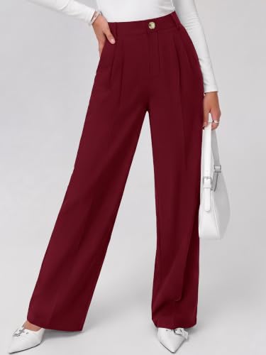 KIRUNDO 2026 Fall Wide Leg Pants for Women High Waisted Slack(Burgundy,M) - image 8