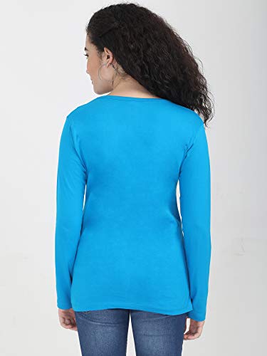 Image of FLEXIMAA Women's Cotton Plain V Neck Full Sleeve T-Shirt