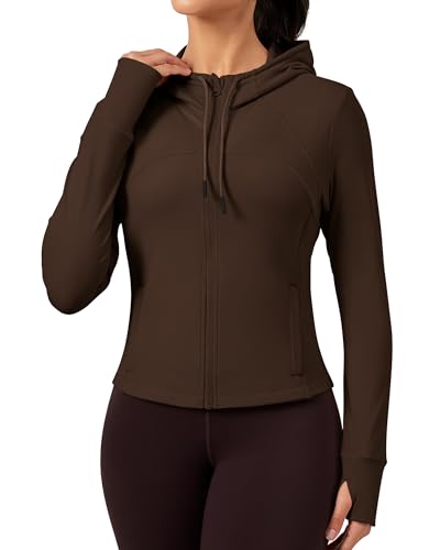 QUEENIEKE Hooded Workout Jacket for Women - Zip Up Athletic Running BBL Jacket Croped Tops