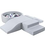 5-Piece PU Leather Indoor Soft Play Set, Baby Soft Toys with Ball Pool (Balls Not Included), Foam Building Blocks Toy Set, Toddler Foam Crawling & Climbing Toys for Playroom & Play Area (Grey)