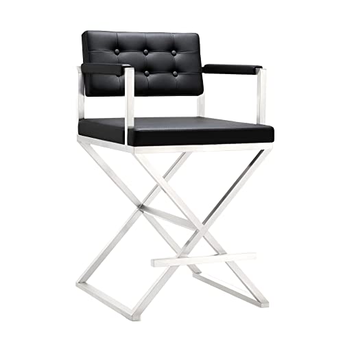 Tov Furniture Director Stainless Steel Counter Stool, Black