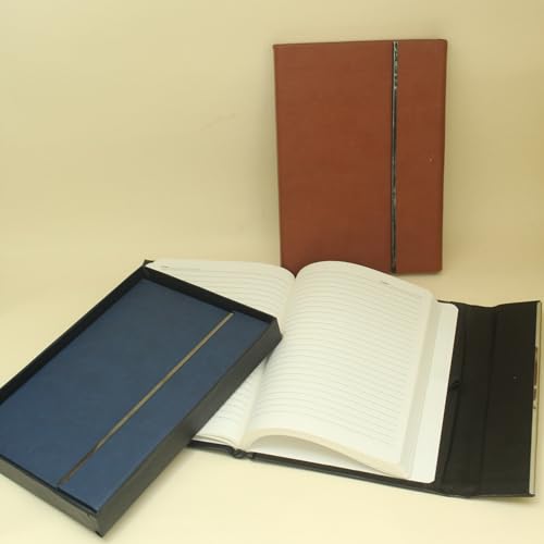 Image of A5 PU Leather Notebook with Tri Fold Magnetic Closure, PU Leather Diary with 192 Pages 80 GSM Ivory Paper for Office Business Journaling (Navy Blue)
