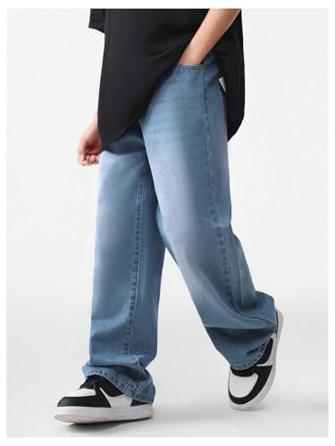 Verdusa Boy's Loose Straight Leg Jeans Casual Denim Pants Long Trousers Blue 10Y4