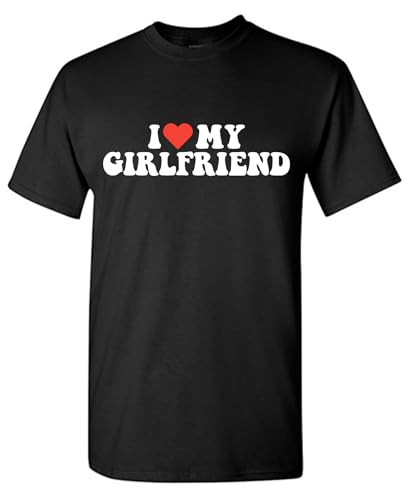 I Love My Girlfriend T Shirt for Men Novelty Heart Graphic Tee Funny Romantic Humor Valentines Gift for Boyfriend Cotton T-Shirt L Black
