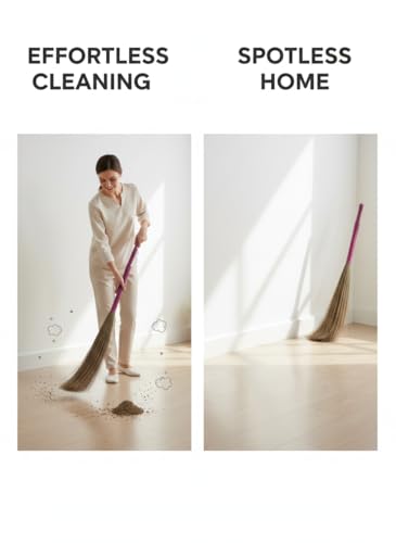 Image of Combo of Natural Grass Phool Jhadu with Coconut Stick Broom for Indoor & Outdoor Cleaning | Eco-Friendly, Durable Traditional Broom Set for Home