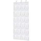 Over The Door Shoe Organizer - Space Saving Shoe Rack for Closet Door with 24 Pockets and Hook, Shoe Holder Back of Door Organizers for Shoes, Hanging Shoe Organizer(White)