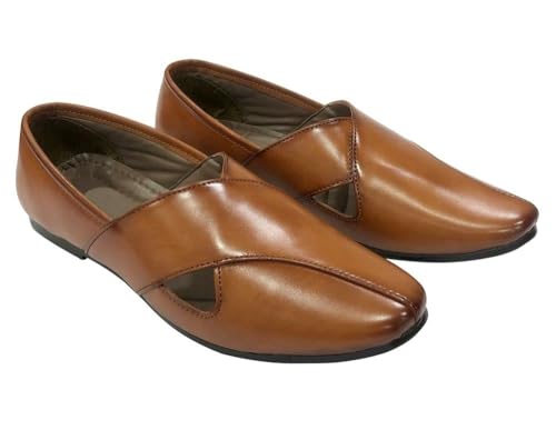 Punajbi Jutti for Men Sherwani Jutti Groom Shoes Tan Indian Shoes Breathable Loafers3