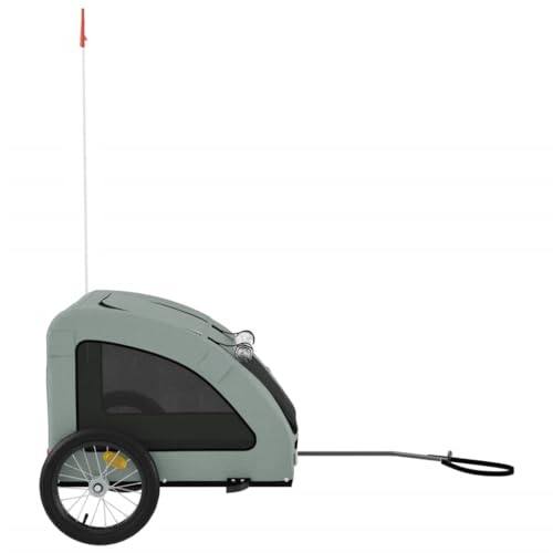 vidaXL Fahrradanhänger für Hunde, Hundeanhänger mit Reflektoren Flagge, Hundetransporter Maximale Belastbarkeit 45kg, Grau Oxford-Gewebe Eisen