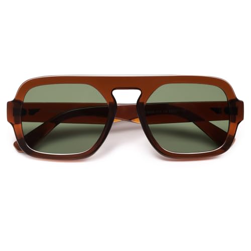 Image of VANLINKER Retro Square Aviator Sunglasses for Women Men 70s Vintage Style Trendy Flat Top Rectangle Sun Glasses VL9826