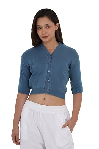 Image of Women Winter Wear V-Neck Half Sleeves Regular Fit Woollen Blouse