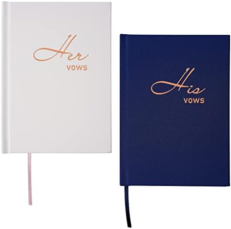 Avamie His and Her Wedding Vow Books Keepsakes, Wedding Officiant Books, Vow Renewal Books, Premium Hardcover with Sparkles, Gold Foil and Gilded Edges, 5.7x4 inch, Sparkling White and Navy, 46 Pages