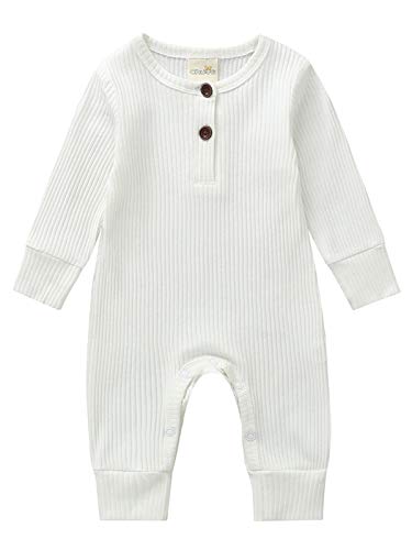 Willow Dance Newborn Infant Baby Boys Girls Cotton Romper Clothes Solid Bodysuit Jumpsuit One-Piece (C White, 6-12 Months)