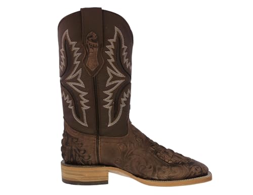 Texas Legacy Mens Brown Cowboy Boots Hand Tooled Leather Crocodile Print Square2
