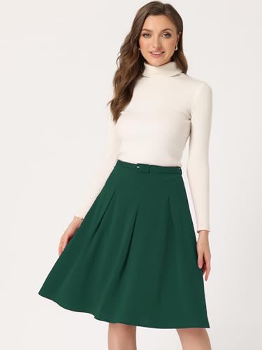 Image of Allegra K Women's Office Work Skirts Belted Waist Midi A-Line Pleated Skirt