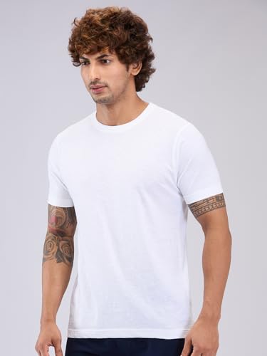 Image of Park Avenue Men Regular Fit Solid Pattern Pure Cotton Round Neck T-Shirt
