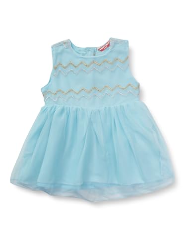 Amazon Brand – Jam & Honey Baby-Girl’s Knee-Length Sleeveless Embroidered Party Tulle Dress with Button Back Closure for Easy On and Off