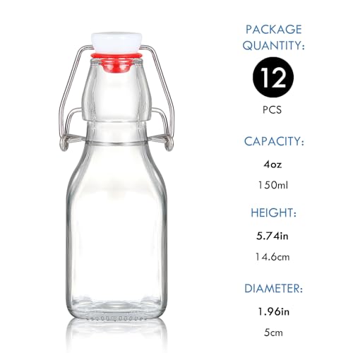 Image of YEBODA 4 oz Clear Swing Top Glass Bottles with Airtight Lids, 12 Pack | Reusable clear glass bottles for home brewing, kombucha, beer, soda, juice, water, kefir, vanilla extract, oil and vinegar
