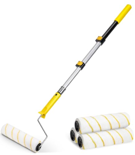 Paint Roller with Telescopic Handle Aluminum Telescopic Rod with 3 Paint Rollers for Household Project Painting and Renovation