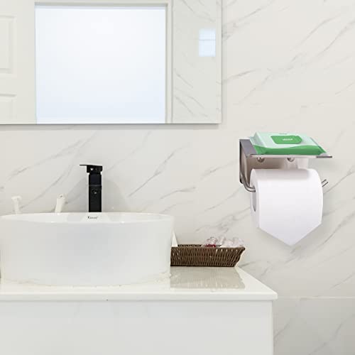 Xderln Toilet Paper Holder With Phone Shelf Sus 304 Stainless Steel Paper Roll Holder - Wall Mounted Toilet Paper Roll Holder Adhesive Or Drilling Tissue Roll Holder With Shelf - Silver #TOP2