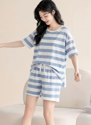 Image of SMOWKLY Women Korean Shorts Pajama Set |Summer Night Top & Shorts Dress |Cotton Blend Nightwear Set Top & Shorts Sleepwear Lounge Wear Soft Comfortable Night Suit Ladies | Co-Ord Home Wear Set