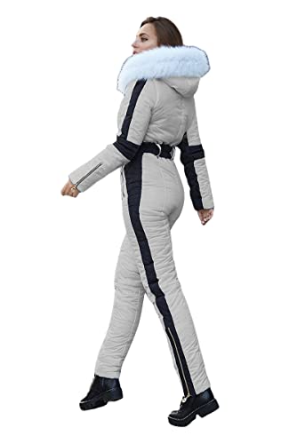 Yousify Womens Winter Onesie Ski Jumpsuits Outdoor Sports Waterproof Snowsuit Removable Faux Fur Collar Coat Jumpsuit