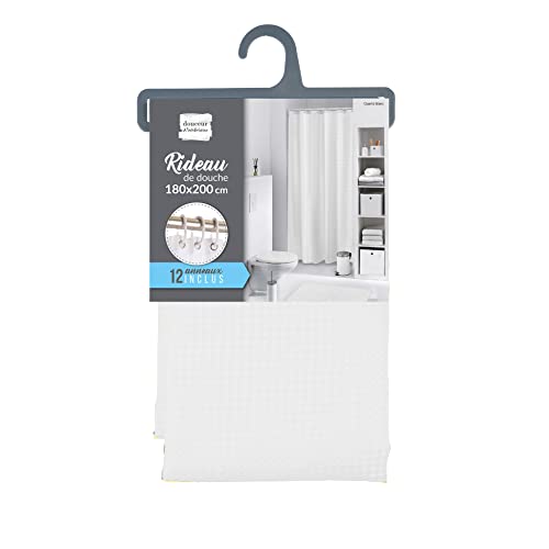 Douceur d'Intérieur Quartz Shower Curtain with Hooks 100% Polyester White 180 x 200 cm, W 70.9" x L 78.7" (1 Panels) - Image 2