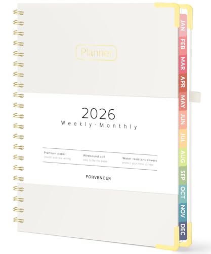 Forvencer 2026 Planner, Hardcover Calendar Planner Weekly and Monthly, Jan 2026 - Dec 2026, 8.5" x 11", Spiral Agenda Book with Tabs, Exquisite Daily Journal Organizer for Home School, Beige