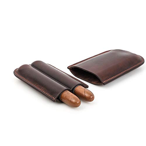 Cave à cigares en cuir véritable marron étui de transport rigide pour deux cigares