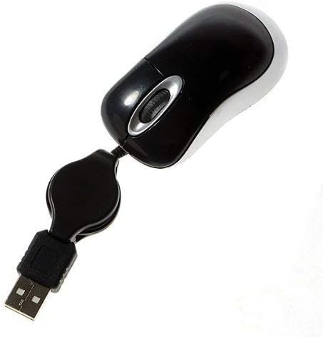 AcGoSp USB Mini Optical Scroll Wheel Mouse with Retractable Cable for PC/Laptop - PLUG & PLAY & Windows 10 compatible - Easily installed with ANDROID & MAC devices (BLACK)