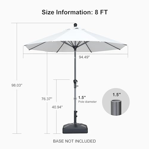 Image of PURPLE LEAF Patio Market Umbrella 8' Round Dual Tilt White 8 Metal Ribs